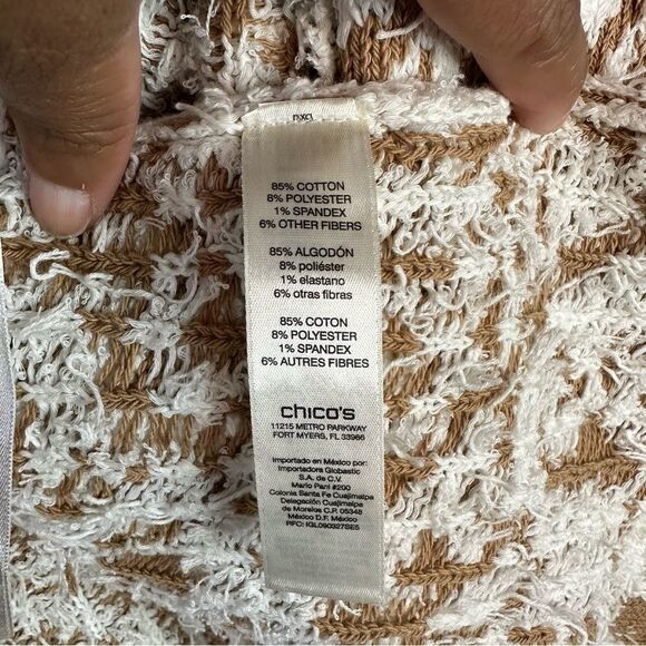 Chico's Sweater Women's Medium Cream Pattern Mix Audrey Open Front Cardigan NEW - Picture 10 of 10